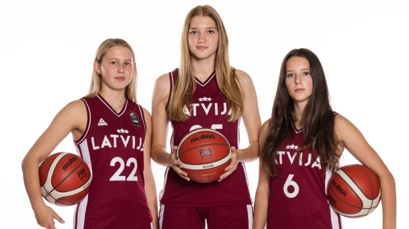 Maija Aploka, Ance Kočetkova un Sindija Miščenko 2024. gada 15. augustā. Foto: FIBA