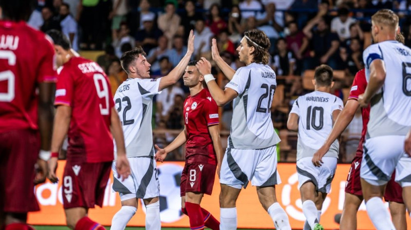 Latvijas izlases futbolisti mačā pret Armēniju Foto: Latvijas Futbola federācija