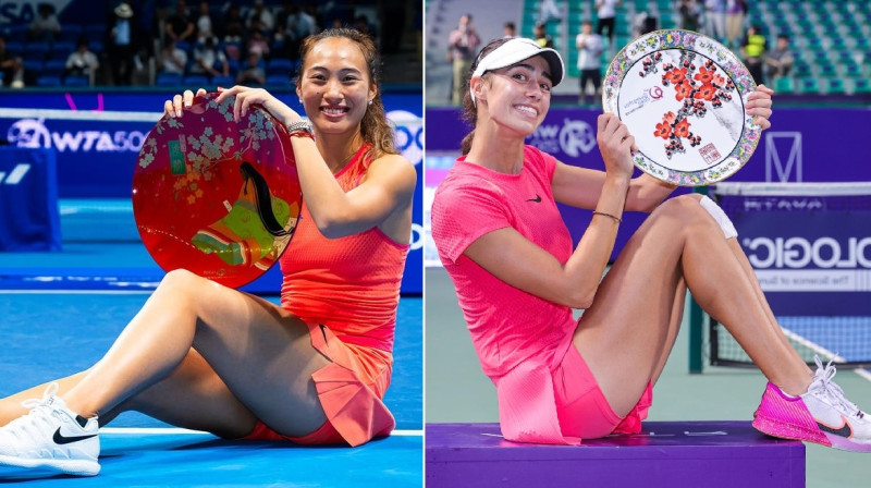 Cjiņveņa Džena un Olga Daniloviča ar trofejām. Foto: Jimmie48 / WTA