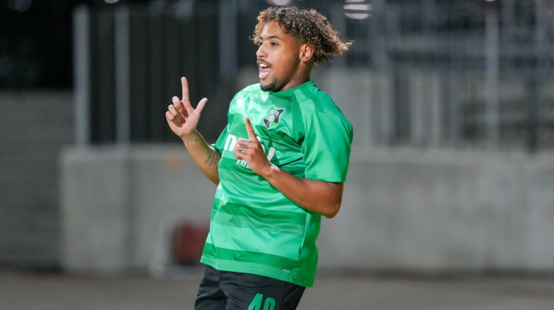 Finālspēles pirmo vārtu autors Brunu Tavarišs. Foto: Kristians Putniņš