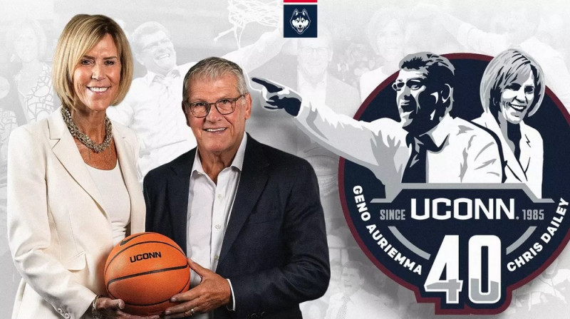 Džīno Oriemma un Krisa Deilija. Foto: UConn Huskies