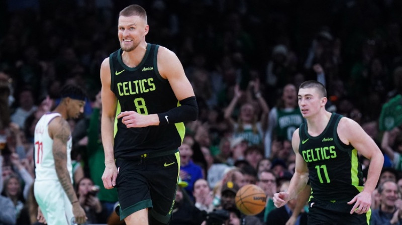 Kristaps Porziņģis un Peitons Pričards. Foto: USA TODAY Sports via Reuters Connect/Scanpix