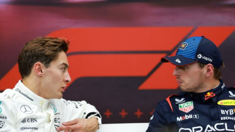 Džordžs Rasels un Makss Verstapens. Foto: f1.com