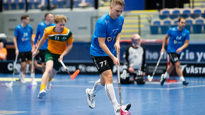 Kena Pāna (#77) divi vārtu guvumi trešajā periodā salauza spēli par labu igauņiem, foto: IFF