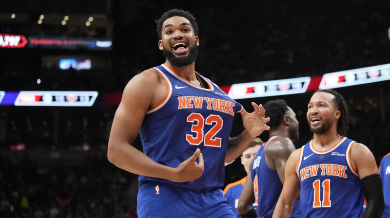 Ņujorkas "Knicks" vilcējspēki: Karls Entonijs Taunss (Nr. 32) un Džeilens Bransons (Nr. 11).
Foto: John E. Sokolowski/USA Today Sports/Scanpix
