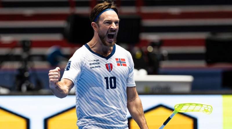 Veterāns Ole Mosins Olesens ar savu vārtu guvumu ievadīja sekmīgo Norvēģijas izlases pakaļdzīšanos, foto: Viktor Källberg