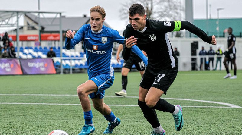 "Daugavpils" un "Valmieras" spēles brīdis Virslīgas 2024.g. sezonā. Foto: Jānis Līgats/Valmiera FC
