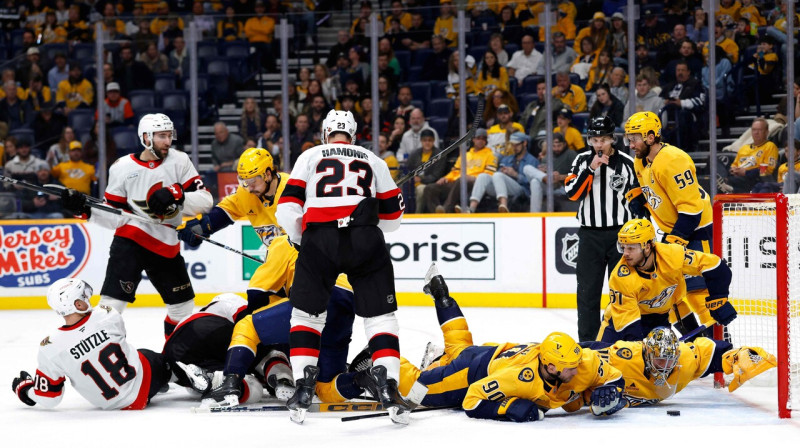 Mirklis no Nešvilas "Predators" un Otavas "Senators" spēles. Foto: Johnnie Izquierdo/AFP/Scanpix