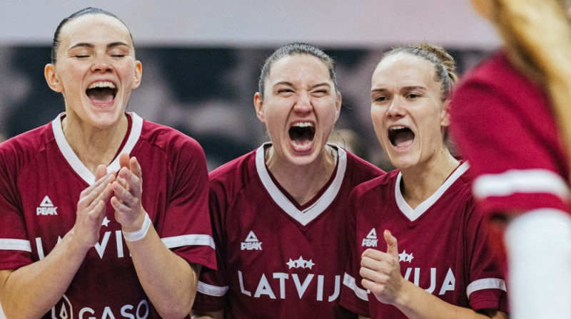 Anete Šteinberga, Paula Strautmane, Ketija Vihmane 2024. gada 7. novembrī. Foto: FIBA