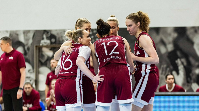 Latvijas basketbolistes 2025. gada 6. februārī. Foto: Mikus Kļaviņš