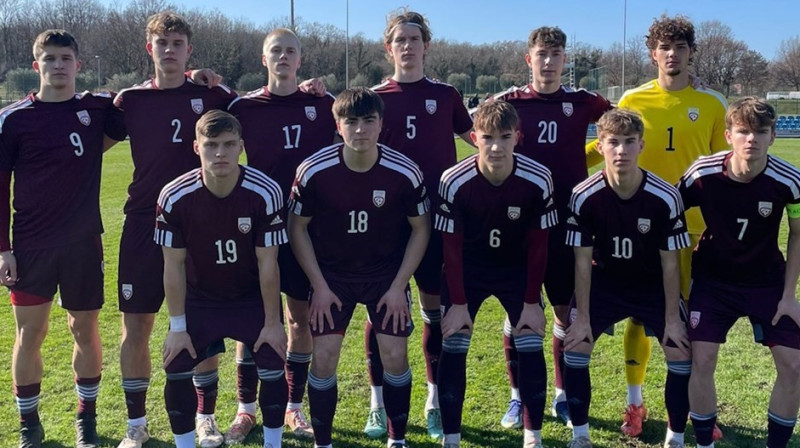 Latvijas U19 valstsvienības futbolisti. Foto: LFF