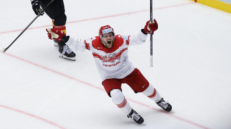 Dāņu uzbrucējs Nikolajs Ēlerss pēc 1:1 panākšanas cīņā pret Vācijas valstsvienību. Foto: David Černý/Reuters/Scanpix