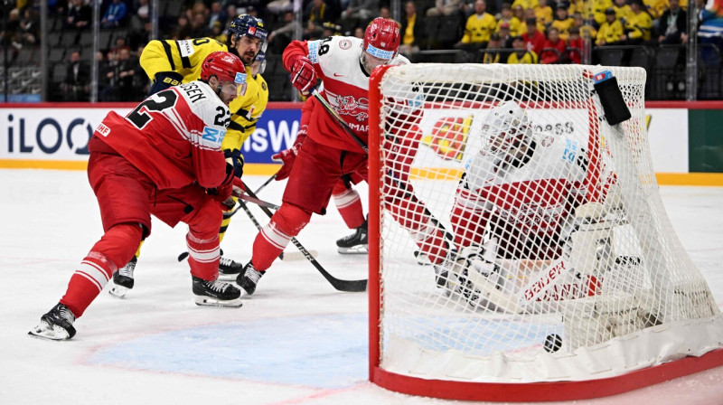 Markusa Jūhansona vārtu guvuma mirklis spēlē par trešo vietu pret Dānijas valstsvienību. Foto: Jonathan Näckstrand/AFP/Scanpix