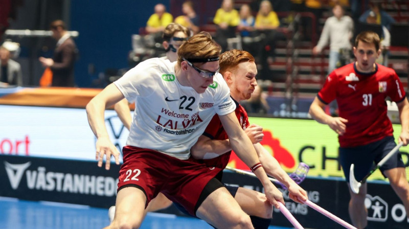 Mača labākais spēlētājs - Pēteris Trekše. Foto: Latvijas Florbola savienība