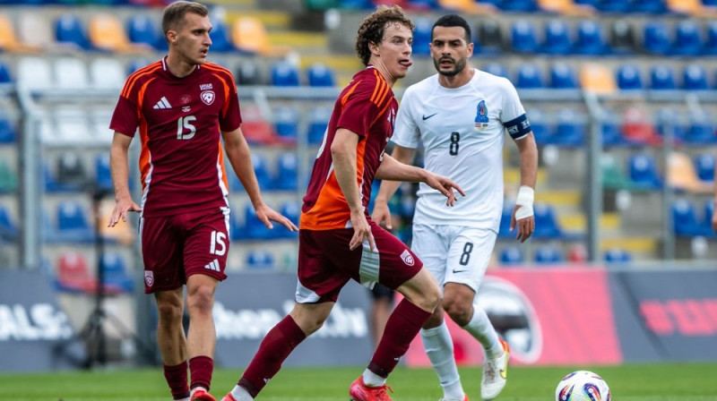 Epizode no mača starp Latvijas un Azerbaidžānas izlasēm Foto:LFF
