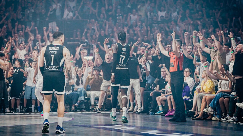 Brīdis pēc Belgradas "Partizan" gūta groza. Foto: Dragana Stjepanović/ABA League