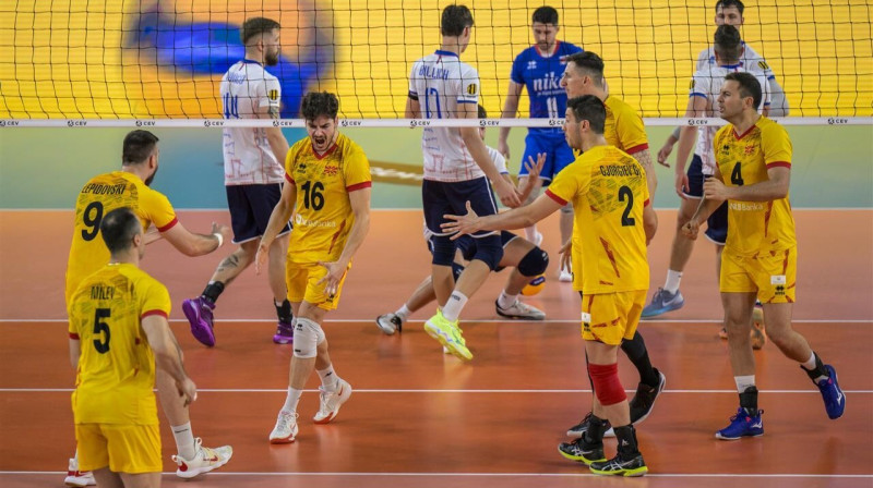 Ziemeļmaķedonijas valstsvienības volejbolisti. Foto: CEV