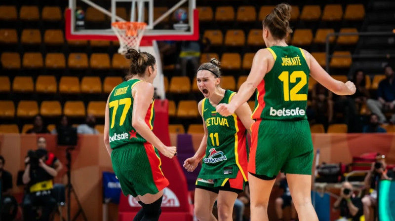 Giedre Labuckiene, Brigita Sinickaite, Laura Juškaite 2025. gada 18. jūnijā. Foto: FIBA
