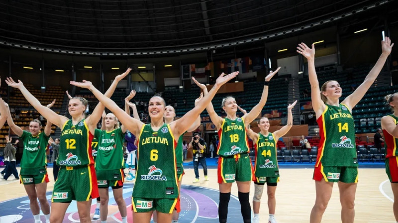 Lietuvas basketbolistes 2025. gada 18. jūnijā Boloņā. Foto: FIBA