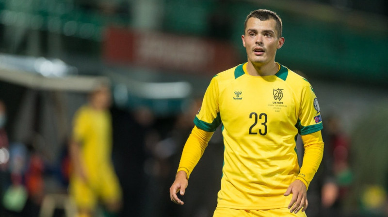 Rolands Baraviks Lietuvas izlases kreklā. Foto: Elvis Žaldarius/LFF