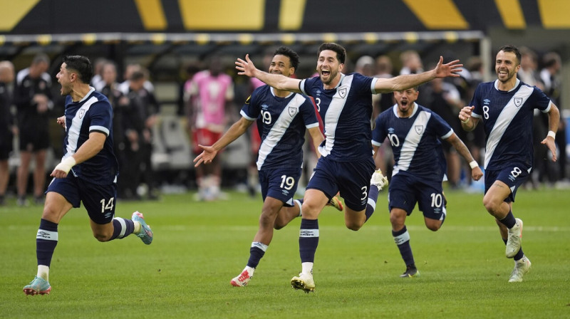 Gvatemalas valstsvienības futbolisti pēc uzvaras Zelta kausa ceturtdaļfinālā. Foto: Abbie Parr/AP/Scanpix