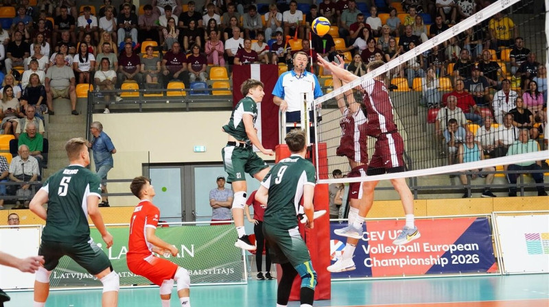 Mirklis no Latvijas un Polijas U22 valstsvienību spēles Daugavpilī. Foto: CEV