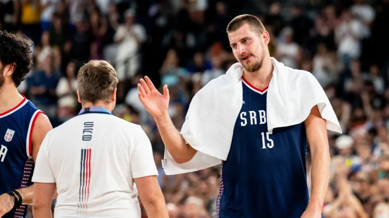 Nikola Jokičs 2024. gada augustā Parīzē. Foto: FIBA