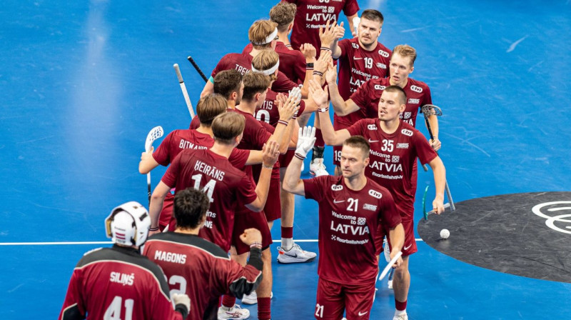 Latvijas florbola izlase Pasaules spēlēs. Foto: IFF / Floorball Frames