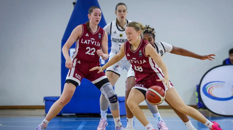 Krista Lukašēviča un Amanda Baumgarte 2025. gada 9. augustā. Foto: FIBA