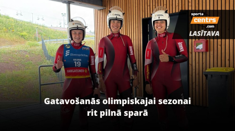 No kreisās – Zane Kaluma, Elīna Ieva Bota un Kendija Aparjode. Foto: Latvijas Kamaniņu sporta federācija