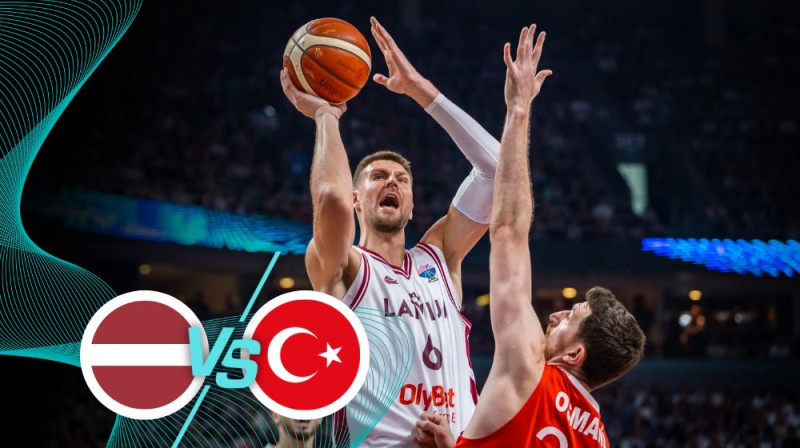 Kristaps Porziņģis spēlē pret Turciju. Foto: FIBA