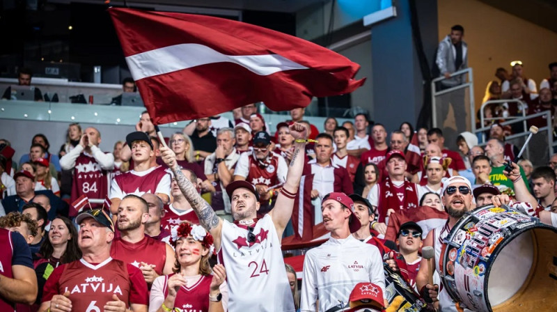 Latvijas atbalstītāji 2025. gada 27. augustā. Foto: FIBA