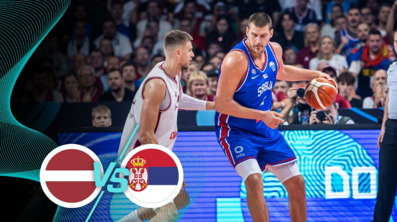 Kristaps Porziņģis pret Nikolu Jokiču. Foto: FIBA