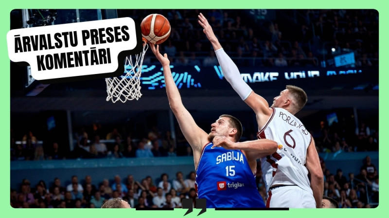 Nikola Jokičs un Kristaps Porziņģis. Foto: FIBA