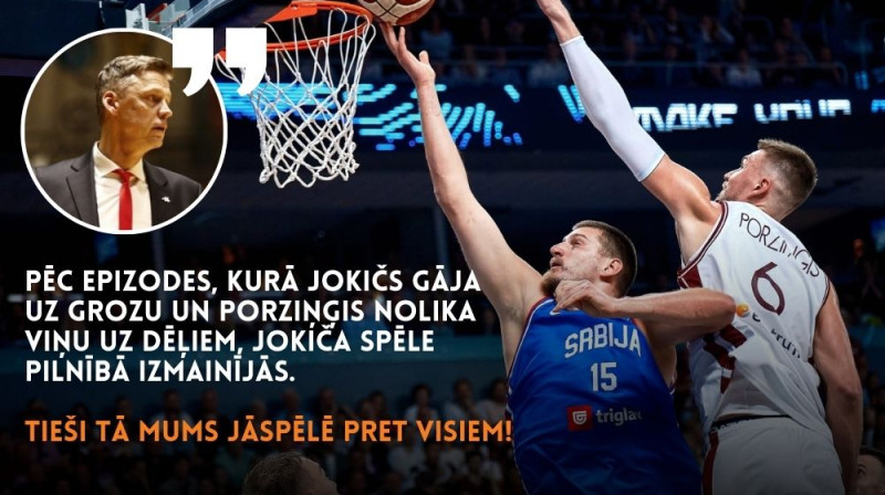 Nikola Jokičs un Kristaps Porziņģis. Foto: FIBA