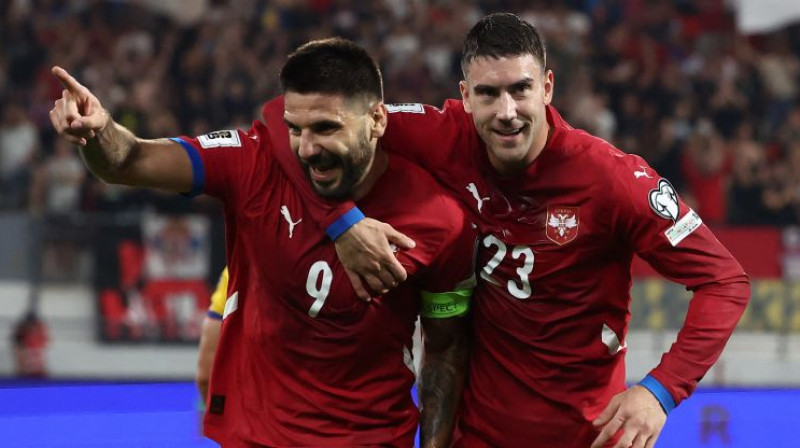 Aleksandars Mitrovičs un Dušans Vlahovičs. Foto: Reuters/Scanpix