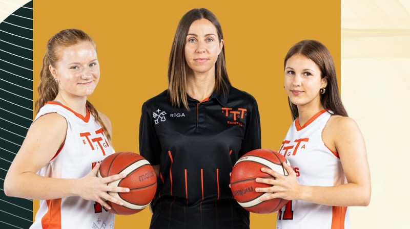 Nadīne Graudiņa, Annika Zālīte un trenere Līga Jansone. Foto: LBS