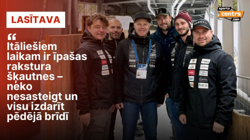 Mārtiņš Rubenis (centrā) ar Latvijas izlases treneru kolektīvu Foto: Latvijas Kamaniņu sporta federācija/Sportacentrs.com kolāža