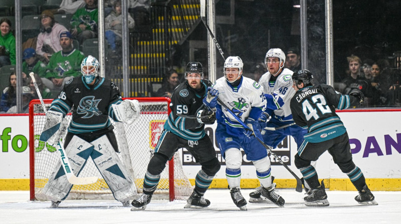Mirklis no Abotsfordas "Canucks" un Sanhosē "Barracuda" spēles. Foto: Abbotsford Canucks