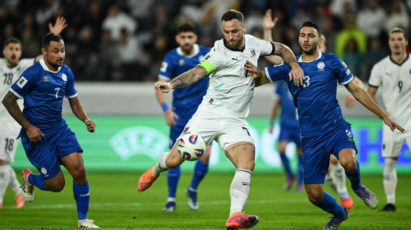 Marko Arnautovičs uzbrukumā Austrijas valstsvienības cīņā pret kipriešiem. Foto: Jewel Samad/AFP/Scanpix