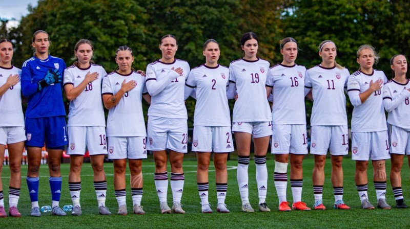 Latvijas U19 valstsvienības futbolistes. Foto: LFF