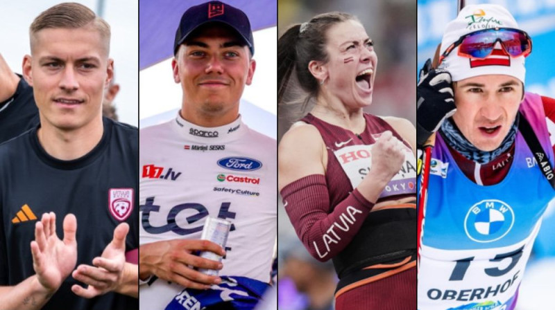 Kristers Tobers, Mārtiņš Sesks, Anete Sietiņa un Andrejs Rastorgujevs. Foto: LFF, MartinsSesksRallying, AP/Scanpix un Petr Slavik