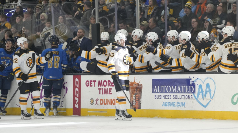Dans Ločmelis pēc vārtu guvuma. Foto: Providence Bruins