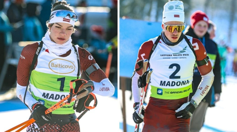 Estere Volfa un Rihards Lozbers. Foto: Agris Veckalniņš/Biathlon Madona