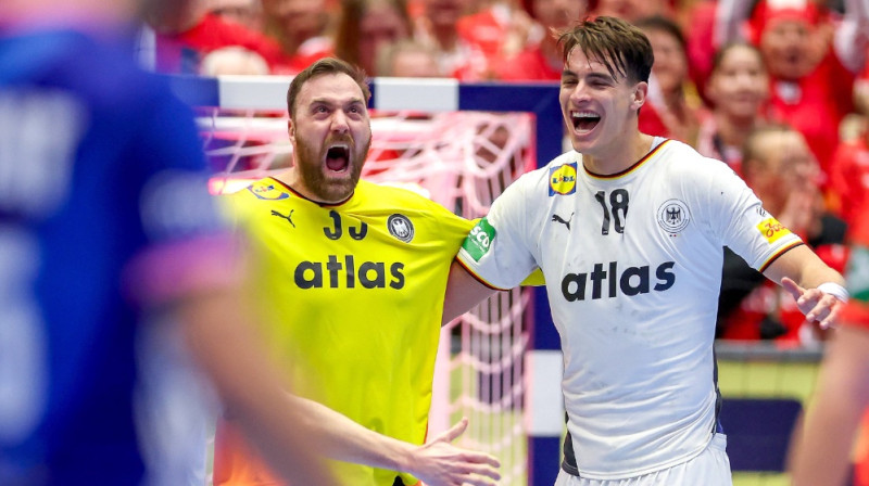 Vācijas handbolistu līksmība. Foto: IMAGO/Maximilian Koch/Scanpix