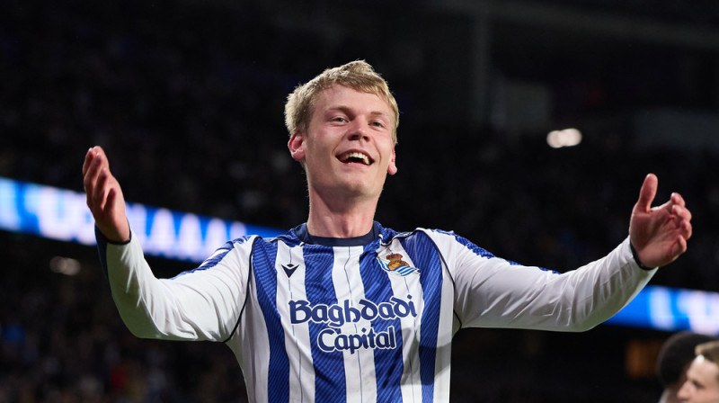 Orri Ouskarsons pēc vārtu guvuma spēlē pret "Elche". Foto: © Ricardo Larreina/AFP7 via ZUMA Press Wire/Scanpix