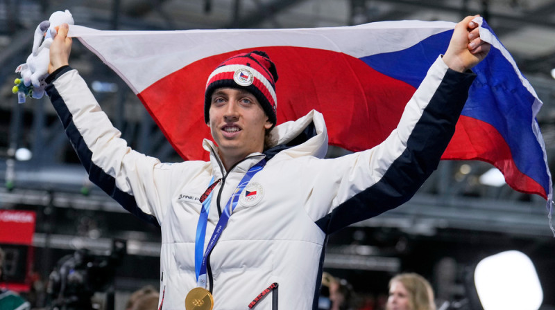 Čehijas ātrslidotājs Metodejs Jileks. Foto: AP Photo/Luca Bruno/Scanpix
