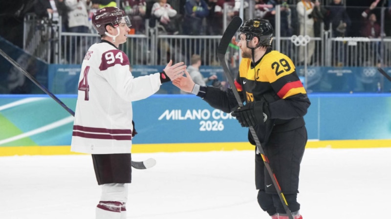 Kristiāns Rubīns un Leons Draizaitls. Foto: IIHF