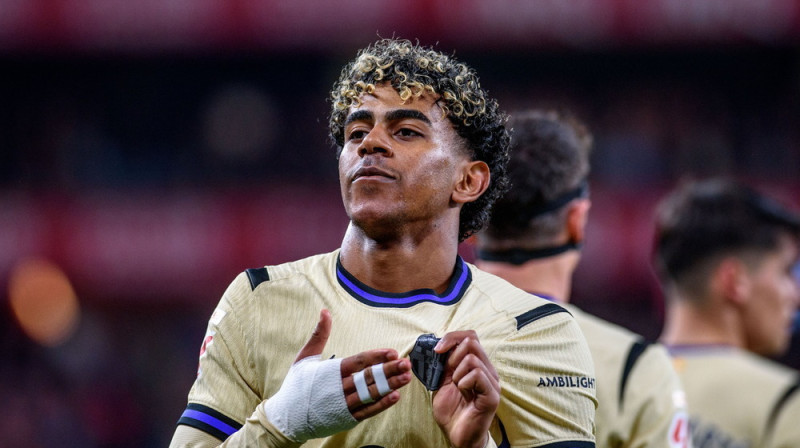 Lamins Jamals svin vārtu guvumu. Foto: EPA/Javier Zorrilla/Scanpix