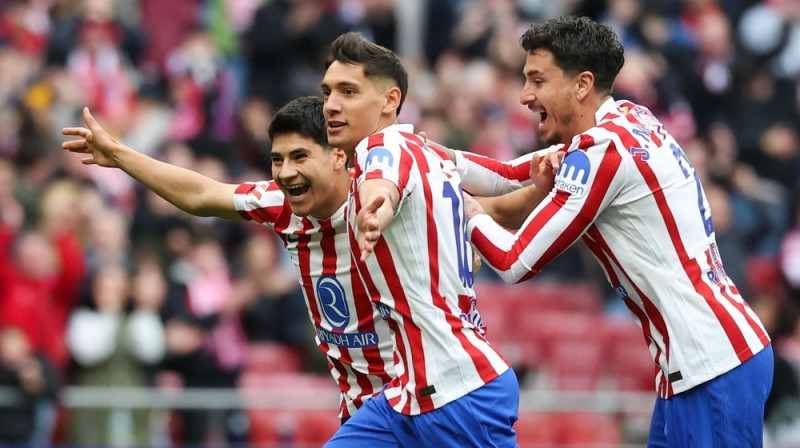 Huans Molina gūst vārtus Madrides "Atletico" sastāvā. Foto: Pierre-Philippe MARCOU / AFP.Scanpix